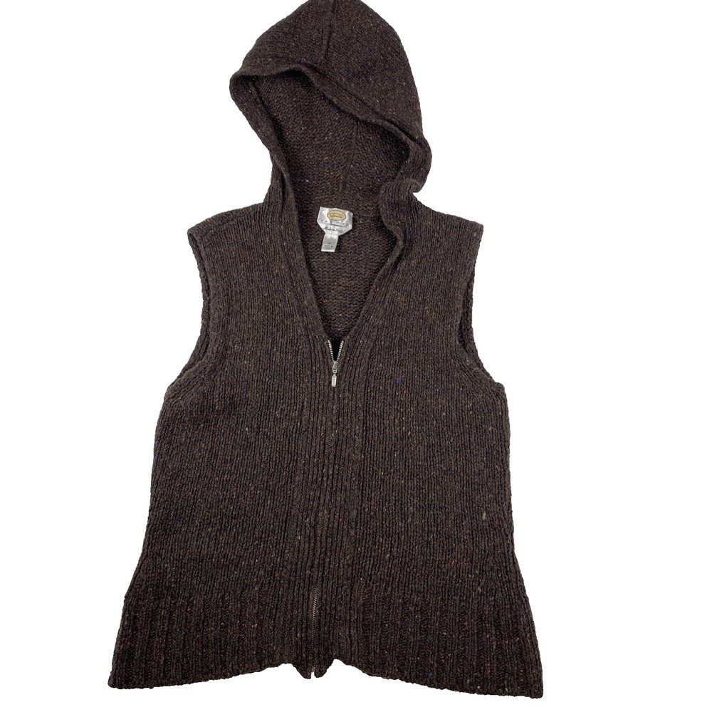 Talbots Italian Wool Blend Hooded Sweater Vest Brown Women’s Medium Full Zip